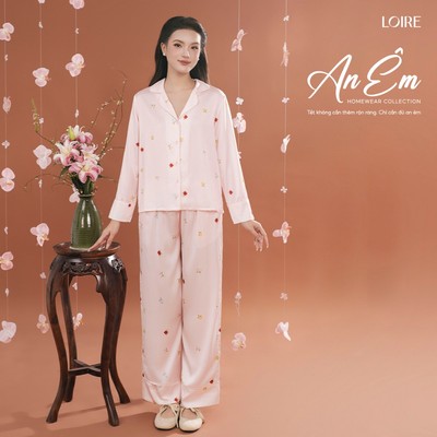 [AN ÊM]Bộ Mặc Nhà Ngọc Hoa Loire FDMN250335 Chất Lụa Pháp Bộ Đồ Ngủ Dài Tay Mùa Thu Đông
