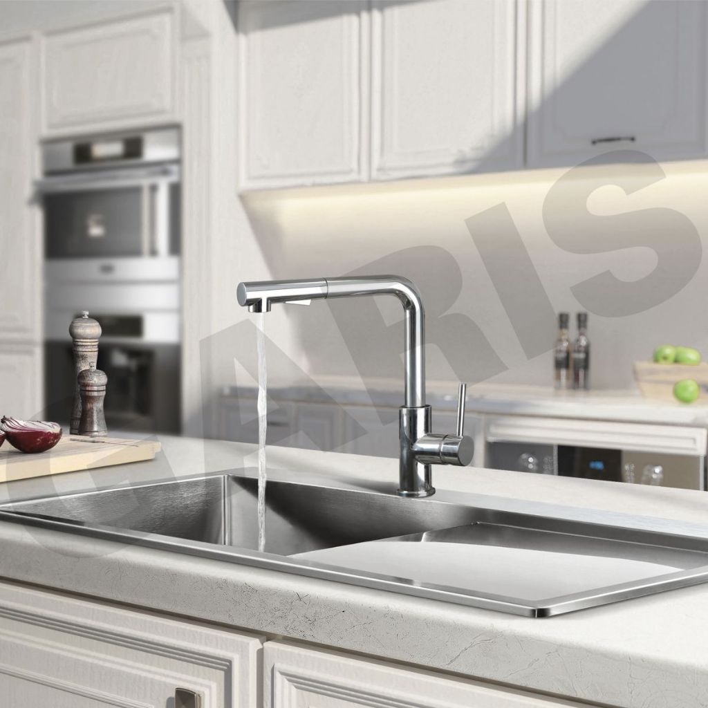 Vòi rửa nóng lạnh Garis cao cấp MF02M có dây rút, Inox 304 đánh bóng gương - Tổng kho bếp Lê Gia