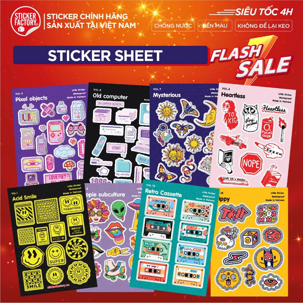 Sticker FREESTYLE nhiều mẫu - Tấm hình dán kim tuyến chống nước - Little sticker sheet A6 - Sticker 