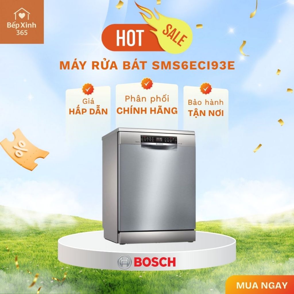 Máy rửa bát Bosch SMS6ECI93E – Serie 6 Rửa sạch mạnh mẽ – Sấy khô tối ưu – Đẳng cấp Serie 6 chuẩn Đứ