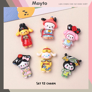 Set 12 Sticker, Charm 3D chủ đề Hoàng cung Mayto gắn Dép Sục, Cá Sấu JB-261