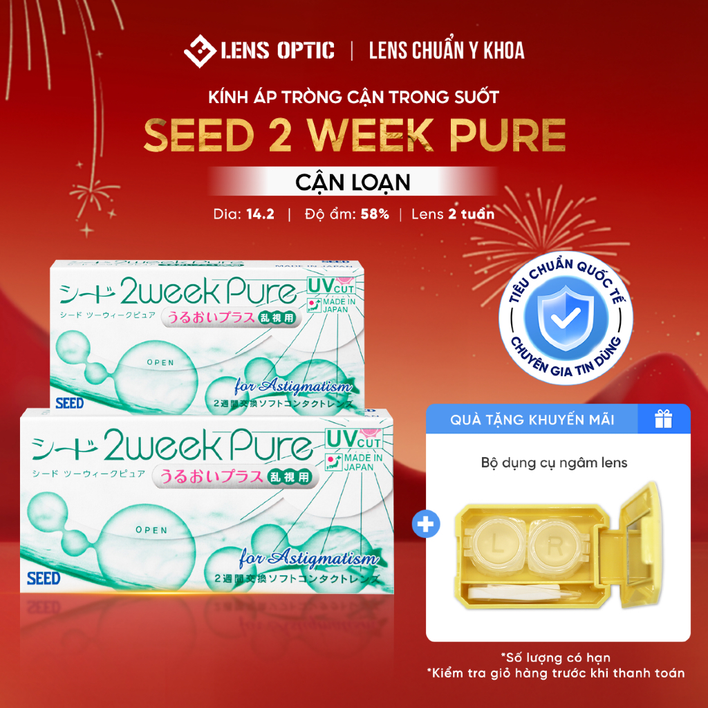 Kính áp tròng 2 tuần không màu (0 độ) loạn thị, SEED 2week pure Up for astagmatism - Lens Optic