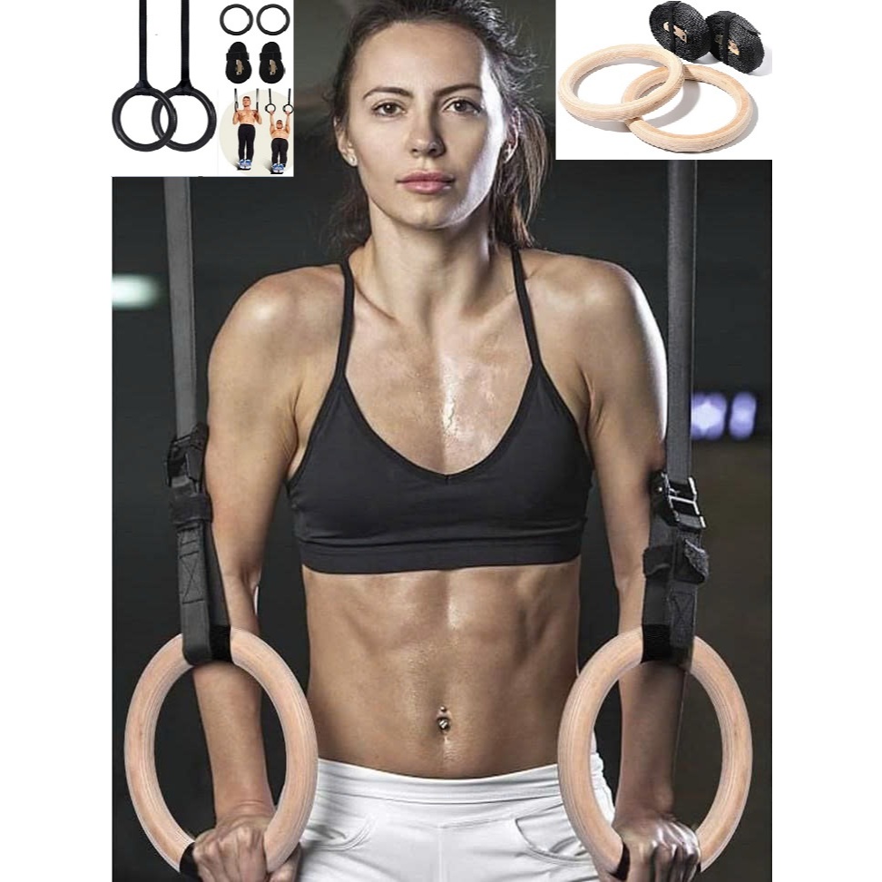 Bộ 2 Vòng Treo queensport Gymnastic Rings Hỗ Trợ Tập Dip Với Xà Đơn,GYM Ring Ngoài Trời (1 Đôi)Chín 