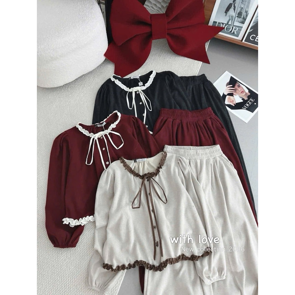 Set Bộ Nữ , Set Bộ Tăm Lông Thỏ Cổ Nhún Điệu