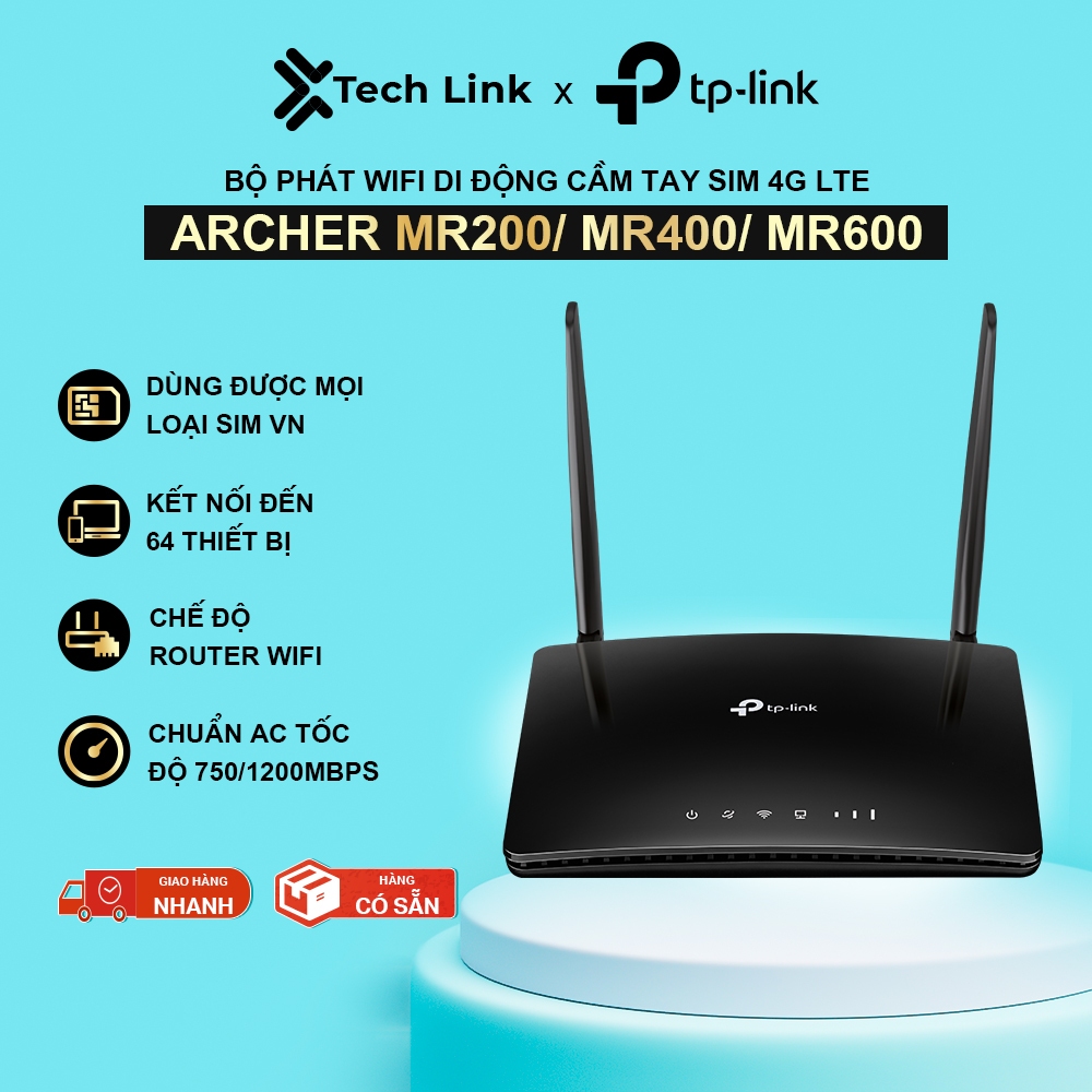 [Hỏa Tốc] Bộ Phát Wifi Di Động 4G TP-Link Archer MR200 Chuẩn AC 750Mbps