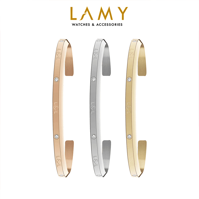 Vòng tay nam nữ Lyz and Liam Lumine L&L Cuff Silver LL2240SV - Gift Box Hộp quà tặng nơ đỏ & khắc ch