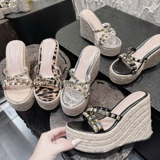 NS1 Dép xuồng quai chéo dây đinh đá đế cối cao 12p - Bonita Shoes DX005