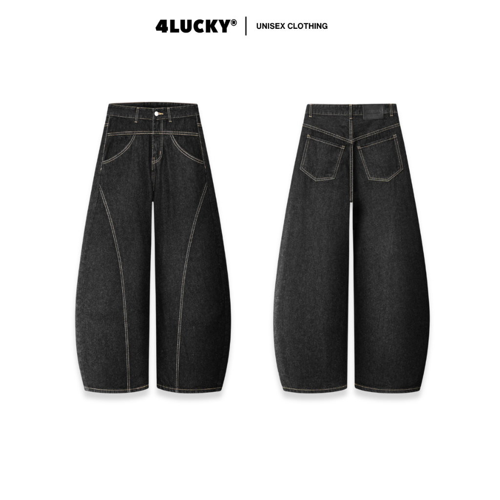 Quần Jean Ống Vòm Phối Rã Unisex 4Lucky 6222, Quần Denim Dáng Bí Phong Cách Trẻ Trung Năng Động