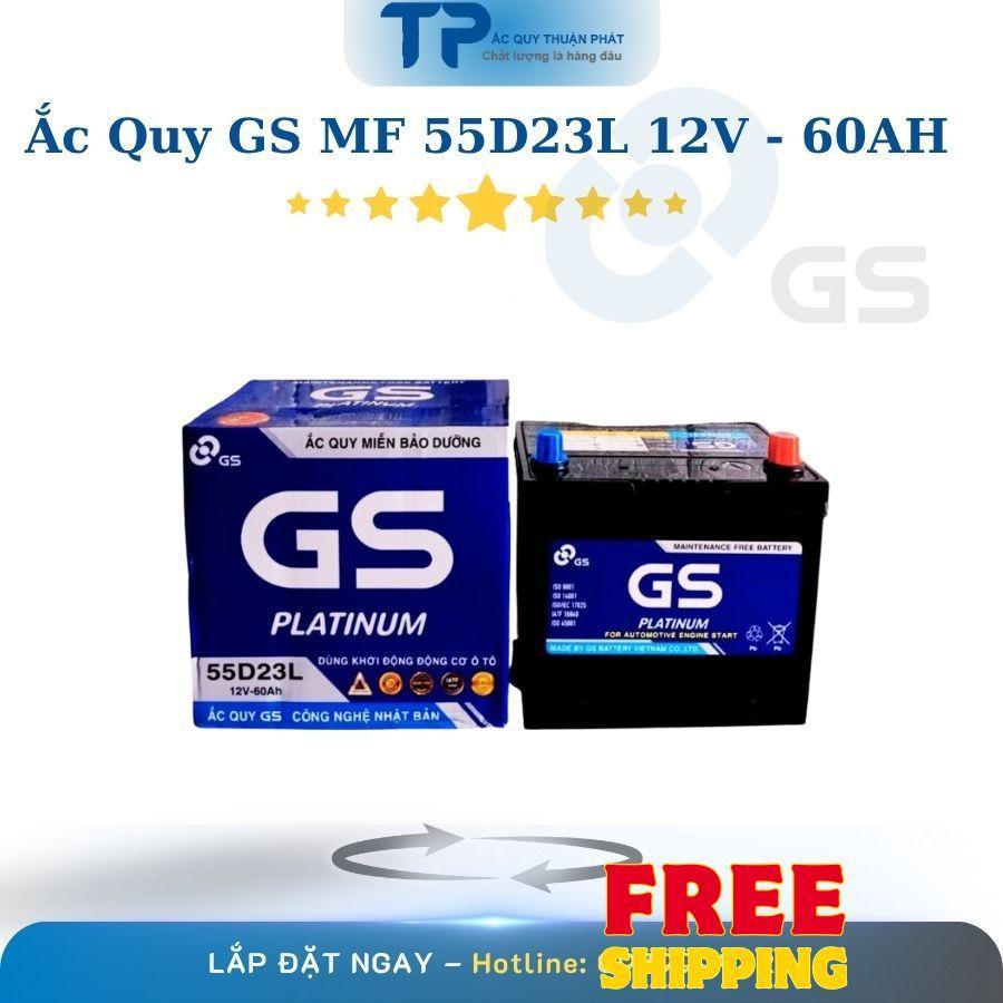 Bình ắc quy GS MF 55D23L 12V - 60AH chuyên dùng cho xe: Mitsubishi Mirage / Attrage...,Toyota Camry,