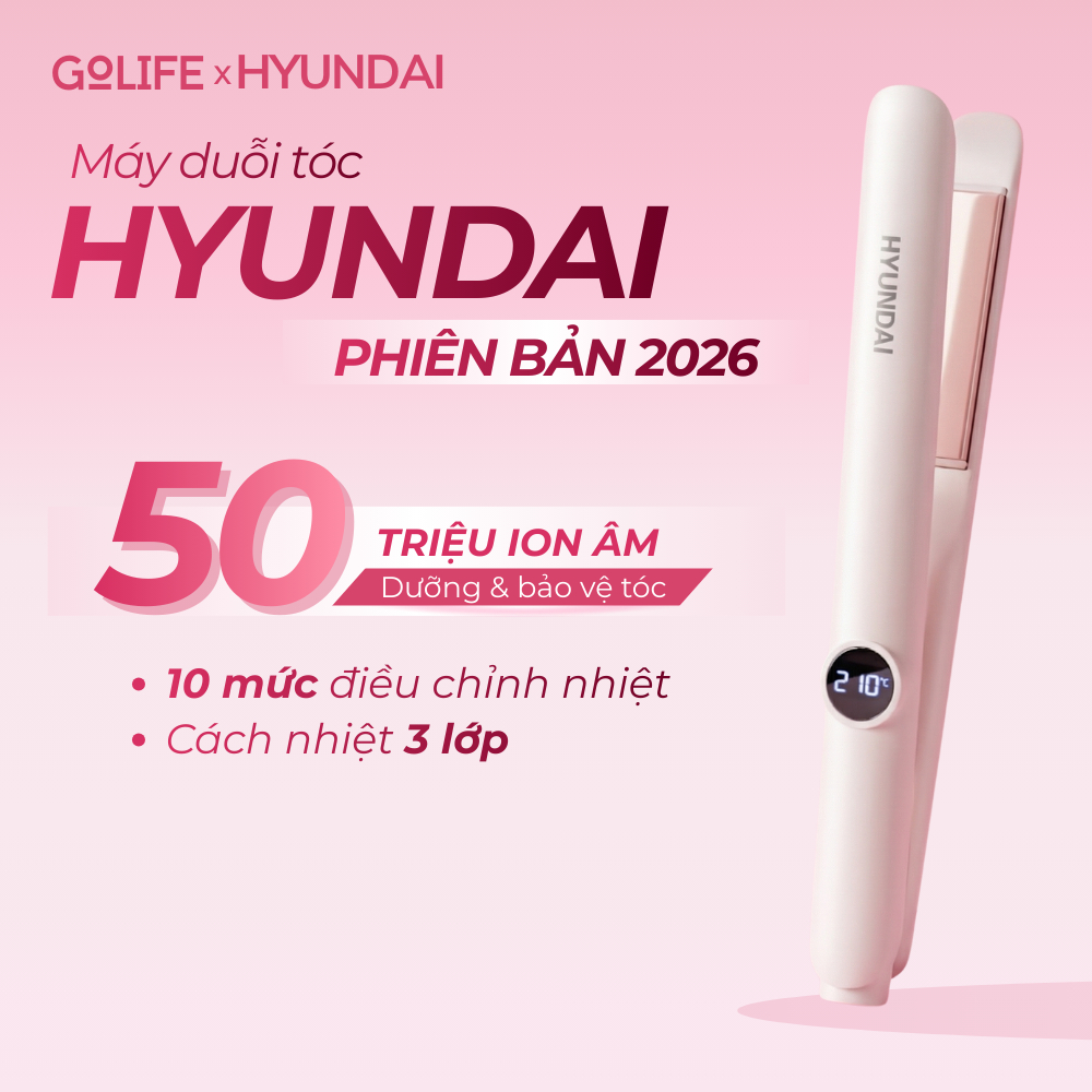 Máy duỗi tóc ép thẳng Hyundai màn hình LED, máy ép tóc ion âm bảo vệ tóc khỏi hư tổn Golife