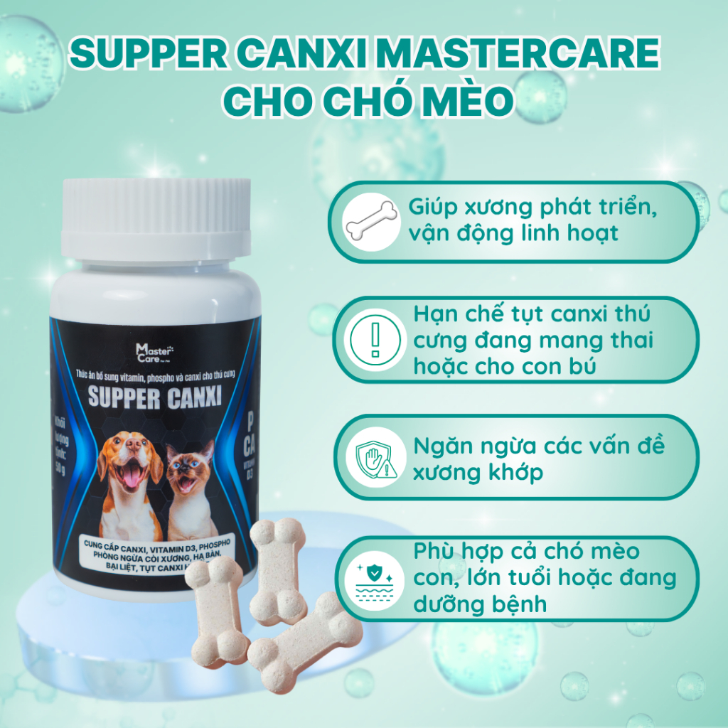 SUPPER CANXI Cho Chó Mèo – Ngừa Còi Xương, Lên Tai, Liền Xương Nhanh MasterCare For Pet