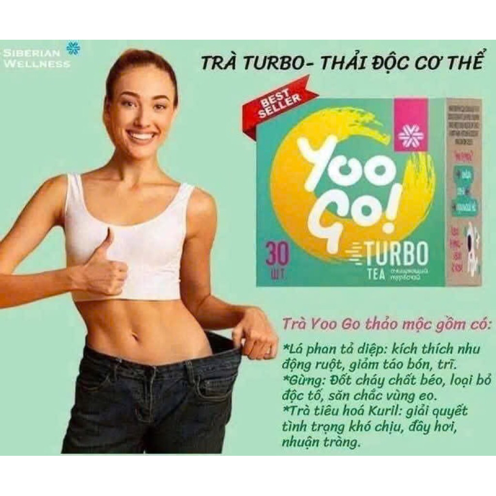 Trà thải độc ruột, trà thảo mộc Yoo Go Turbo Tea Siberian, hộp 30 gói