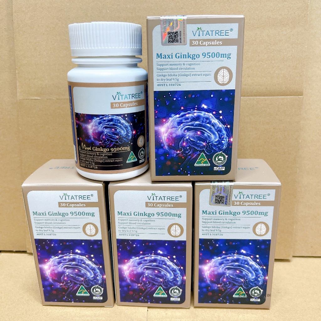 [Nhập khẩu tem phụ] Viên Uống Bổ Não Vitatree Maxi Ginkgo 9500MG Max Hộp 30 Viên