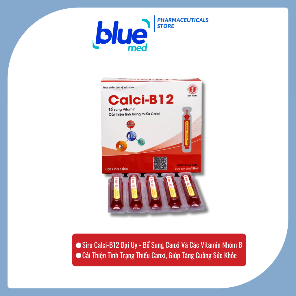 Calci B12 Đại Uy - Bổ Sung Canxi, Vitamin B, Giúp Xương Chắc Khoẻ, Tăng Chiều Cao (20 Ống)
