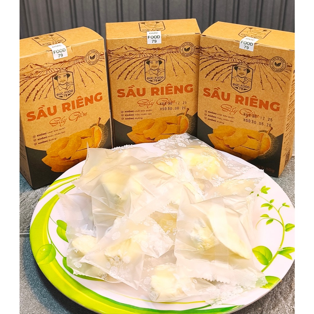 Snack Sầu Riêng Sấy Giòn Đức Food79 – Giữ Trọn Vị Tự Nhiên, Có GPVSATTP , 100% Sầu Riêng Tươi, Hộp 5