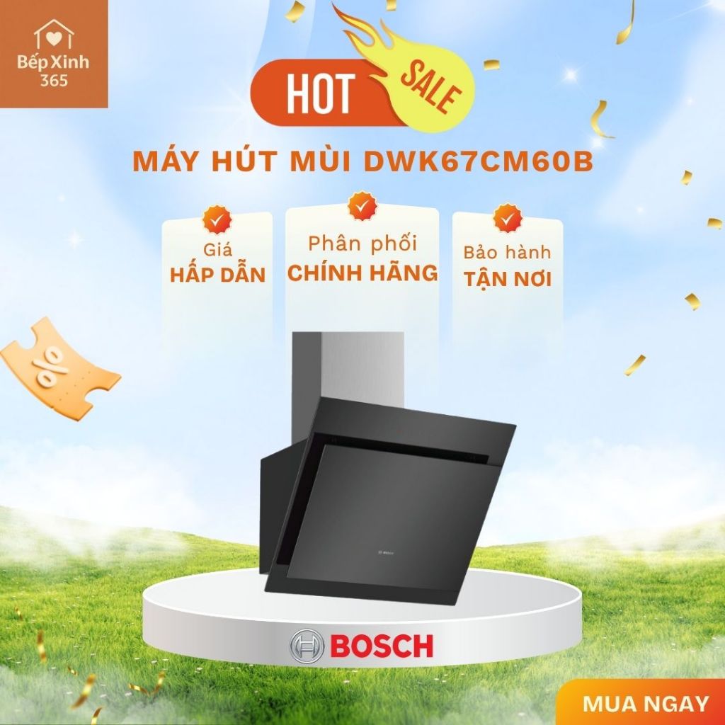 MÁY HÚT MÙI KÍNH VÁT BOSCH DWK67CM60B – SERIE 4 Thiết kế kính vát tinh tế – Hút sạch mùi, vận hành ê