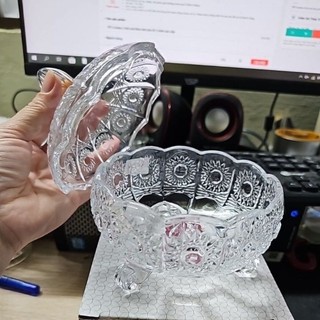 Thố thuỷ tinh 12cm / Combo 2 thố mứt thủy tinh pha lê 3 chân cao cấp
