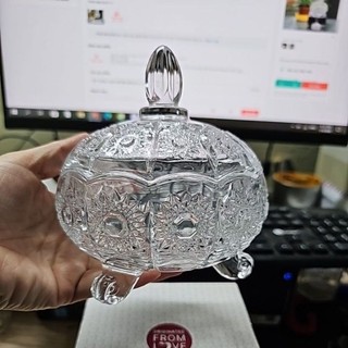 Thố thuỷ tinh 12cm / Combo 2 thố mứt thủy tinh pha lê 3 chân cao cấp