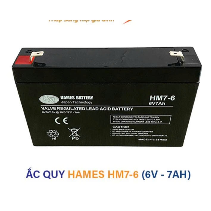 Ắc quy 6V 7Ah Hames HM7-6, Ắc quy khô 6v 7Ah cho quạt sạc, cân điện tử