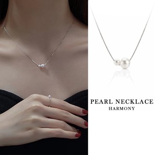 Dây chuyền nữ bạc 925 vòng cổ ngọc trai nhân tạo mix bi trơn, nữ tính VC143 | HARMONY ACCESSORIES