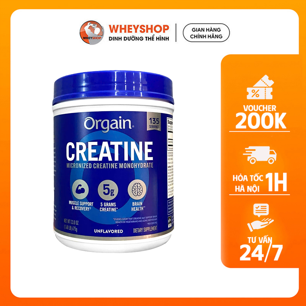 Orgain Creatine Micronized Creatine Monohydrate | 675g (135 servings) | Bột uống hỗ trợ phát triển c