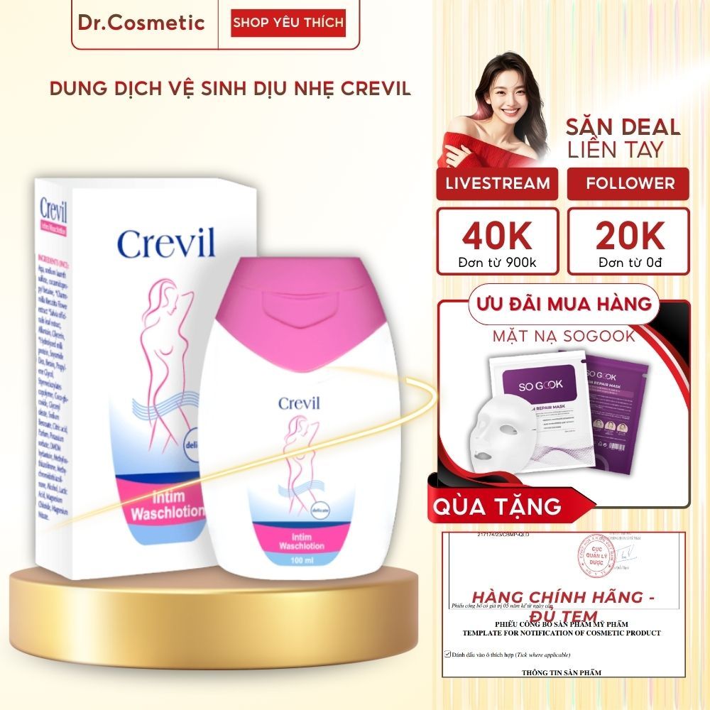 DDVS Crevil Intima cân bằng pH tự nhiên, dưỡng ẩm, dịu nhẹ, 300ml