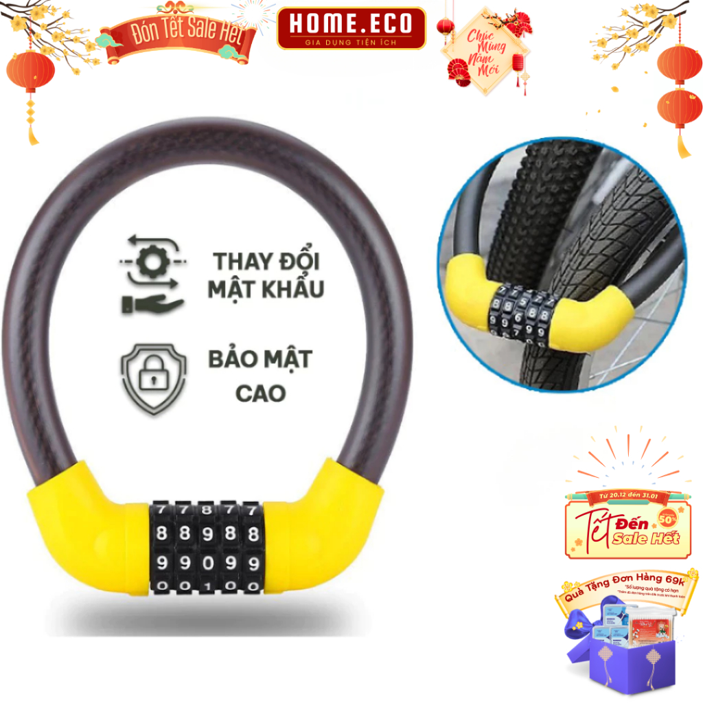 Khóa Dây Mã Số Cho Xe Đạp Xe Máy Chất Liệu Dây Thép Chắc Chắn Chống Cắt Đổi Được Mật Khẩu