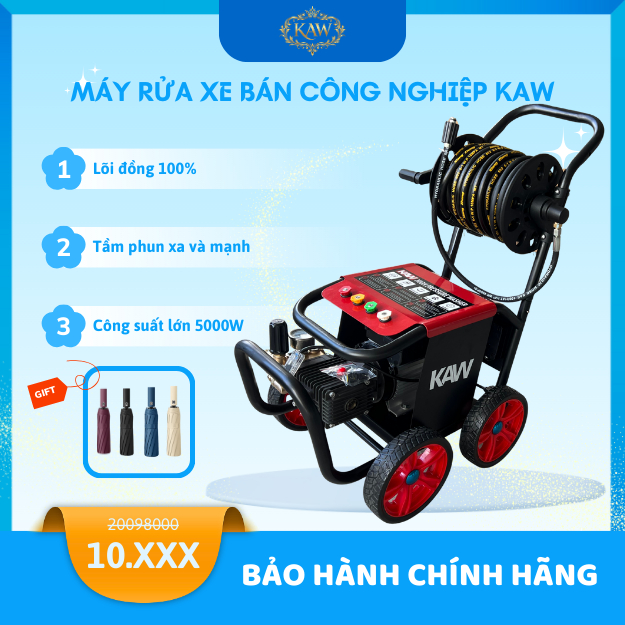 Máy Rửa Xe Bán Công Nghiệp KAW 5000W,Lõi Đồng,Tầm Phun Xa 10M,Motor Siêu Bền,Rửa ÔTô,Xe Máy,Tưới Rau
