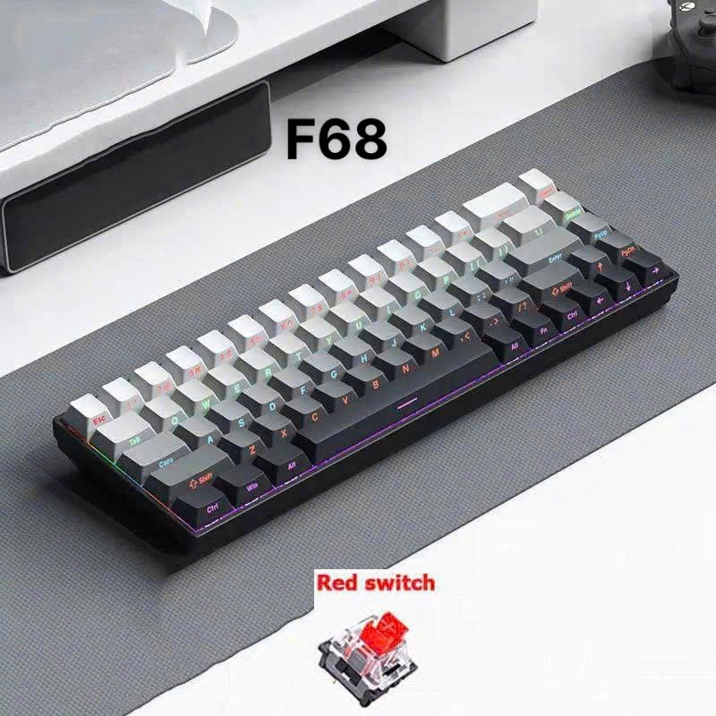 Bàn phím cơ F68 trục đỏ 68 phím led rainbow nhiều chế độ led phù hợp cho dân văn phòng và chơi game