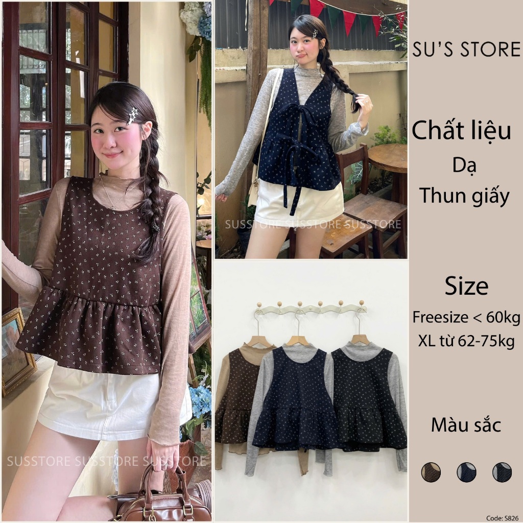 Set Yếm Dạ Hoa Nhí Kèm Áo Thun Giấy (có lẻ yếm) S826 Su Chang Thời Trang Nữ