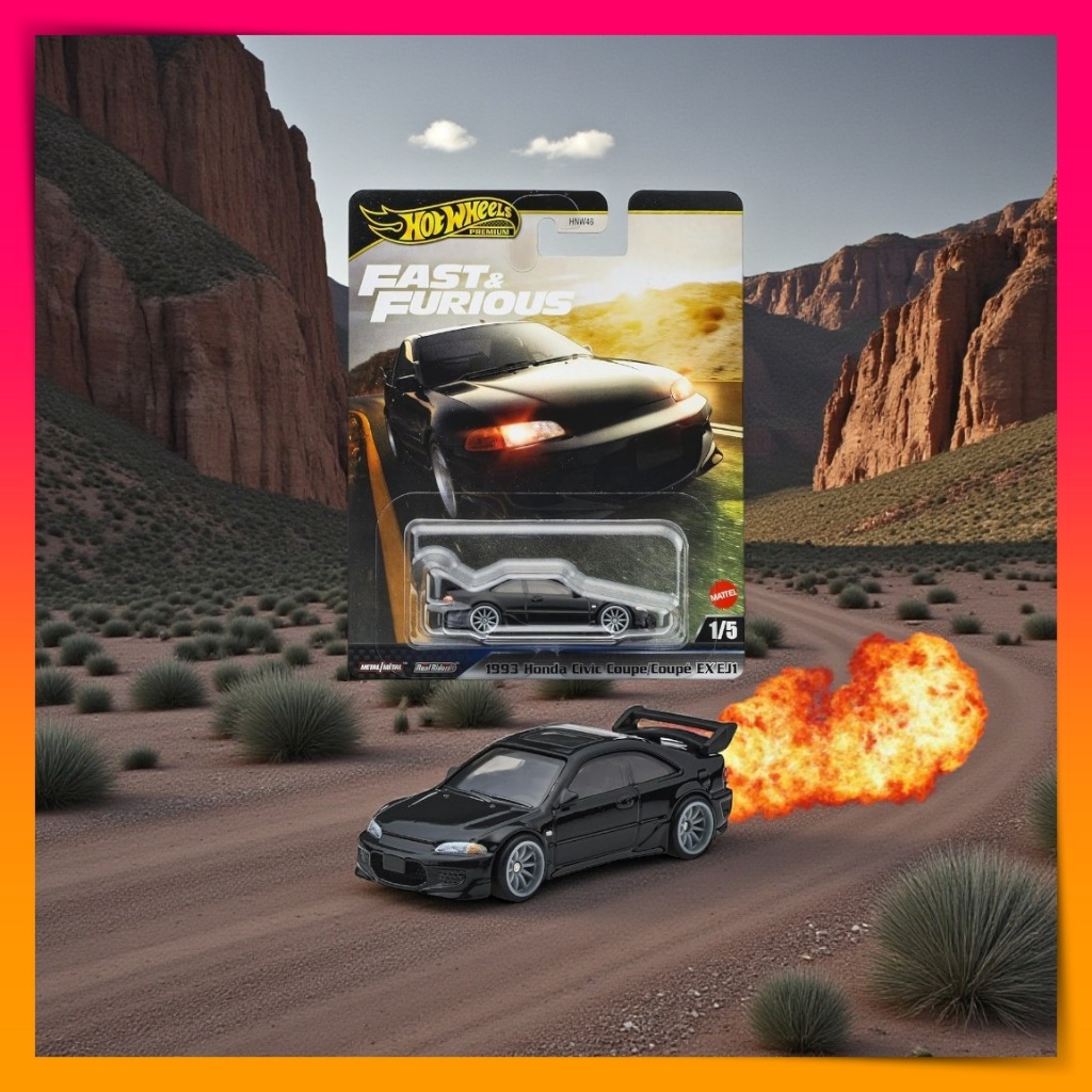 Hot Wheels Fast & Furious 1993 Honda Civic Coupe EX EJ1 Black Diecast Mini Car
