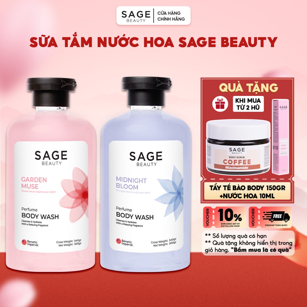 [NEW] Sữa Tắm Nước Hoa Sage Beauty Làm Sạch, Dưỡng Ẩm Da - 500gr