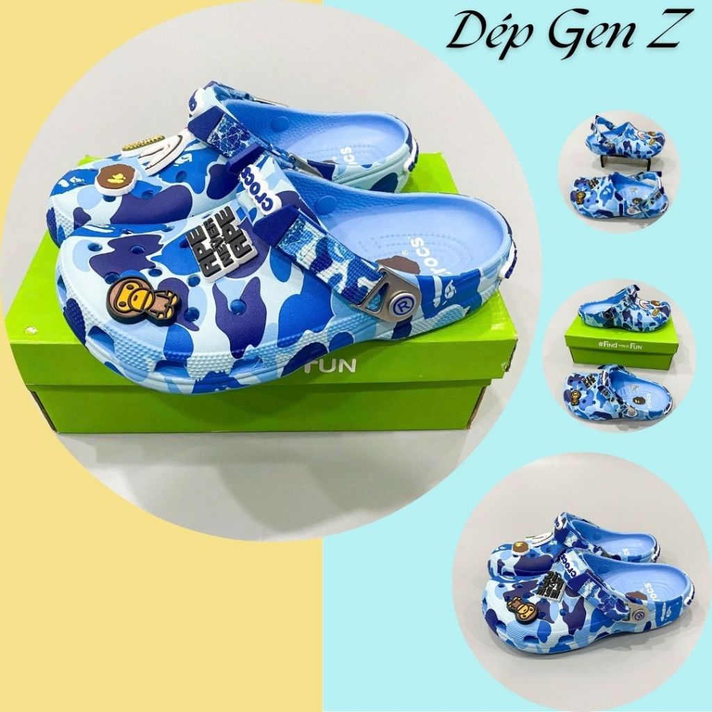 Sục Crocs Bape Nam Nữ, Sục Bape Xanh Dương Hot Trend || Dép Gen Z