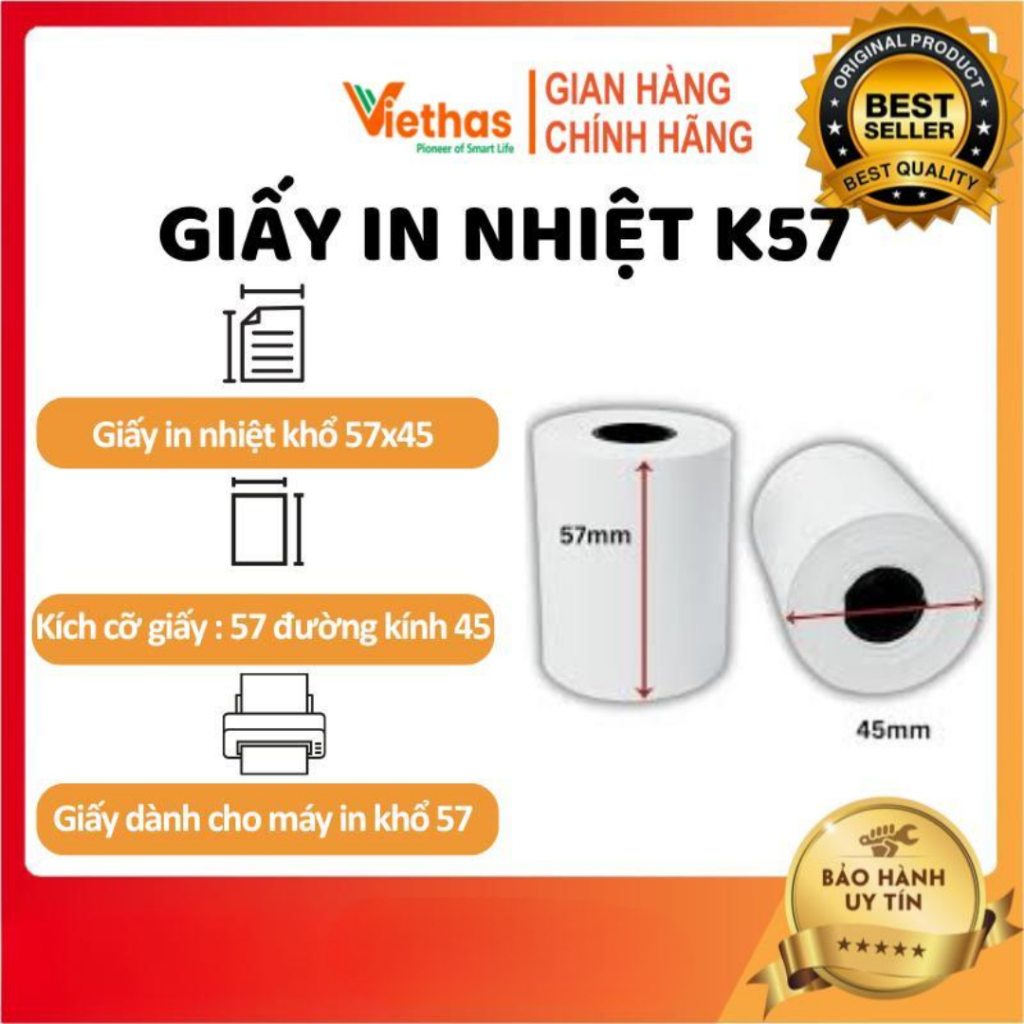Giấy In Nhiệt K57 (57mm x 45mm) In Bill / Hóa Đơn Tính Tiền Oji - 1 Cuộn 57x45 mm