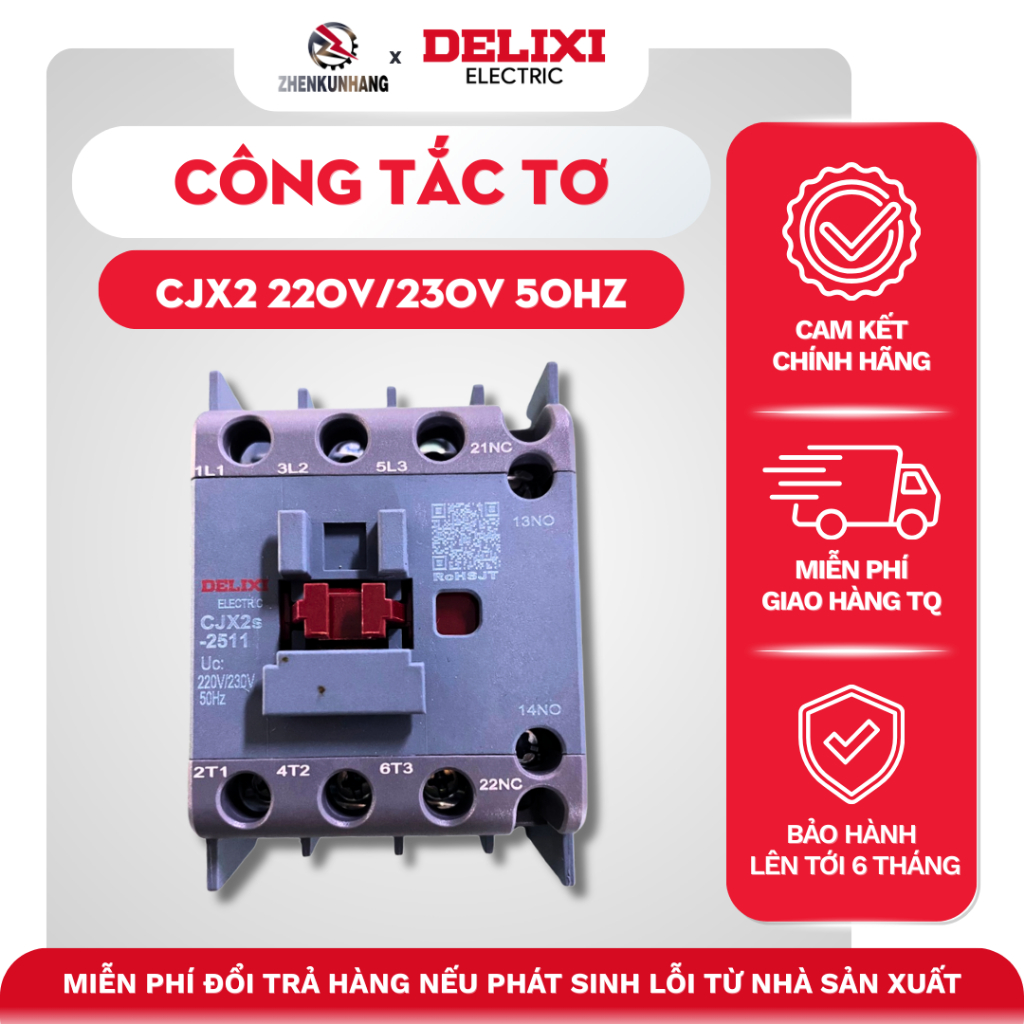 Công tắc tơ AC CJX2 220V/230V 50Hz RoHS Thương hiệu DELIXI