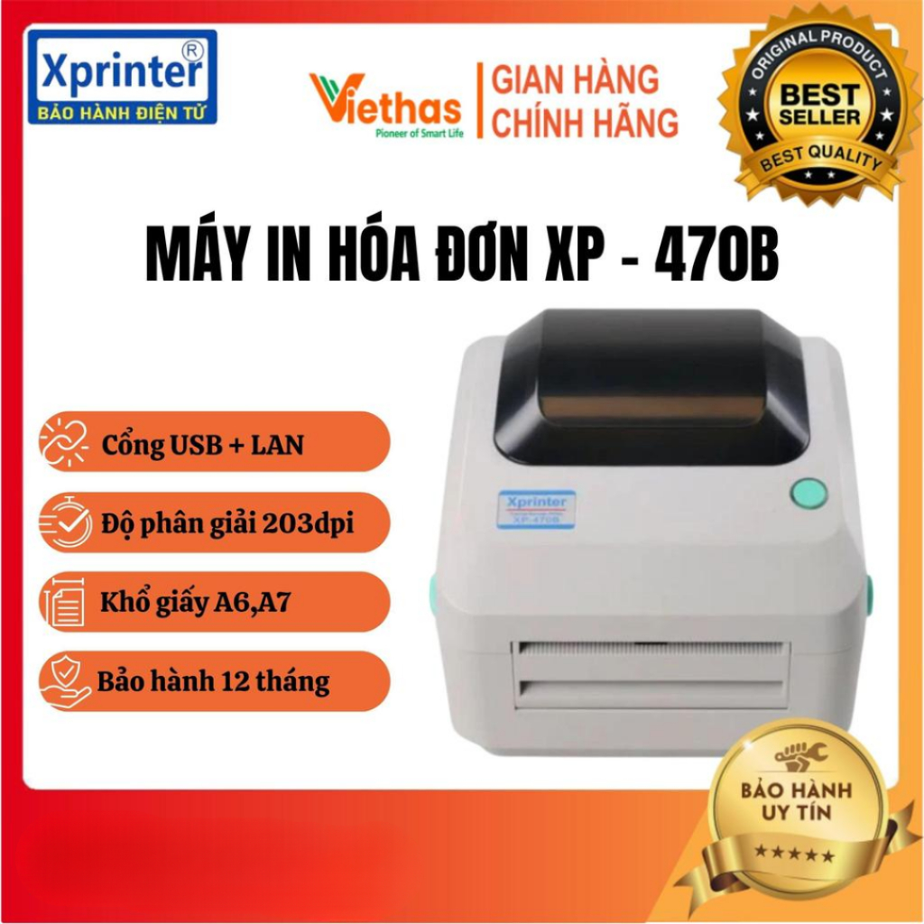 Máy In Nhiệt Xprinter XP-470B | In Tem Đơn Hàng TMĐT | Kết Nối USB / USB + LAN