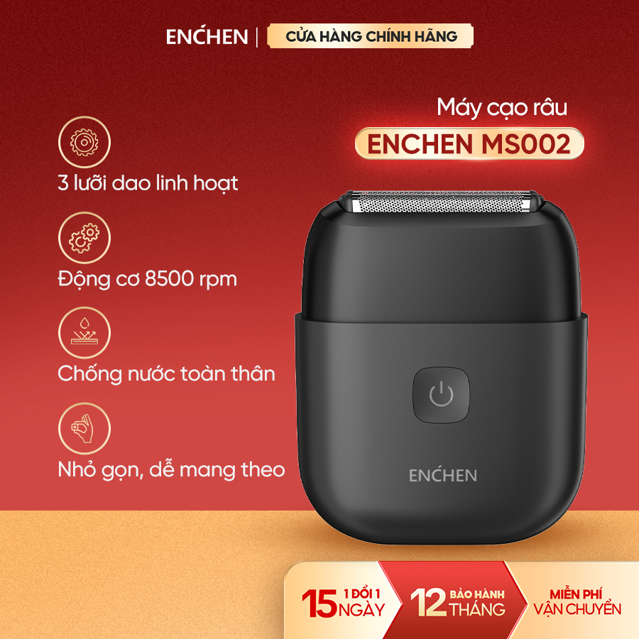 Máy cạo râu Enchen Mini MS002 lưỡi dao linh hoạt, động cơ mạnh mẽ chống nước toàn thân - BH 12 tháng