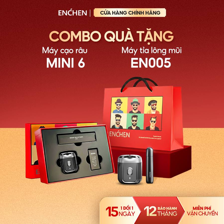 Set quà tặng máy cạo râu Enchen Mini6 & máy tỉa lông mũi EN005, hộp quà kèm túi xách