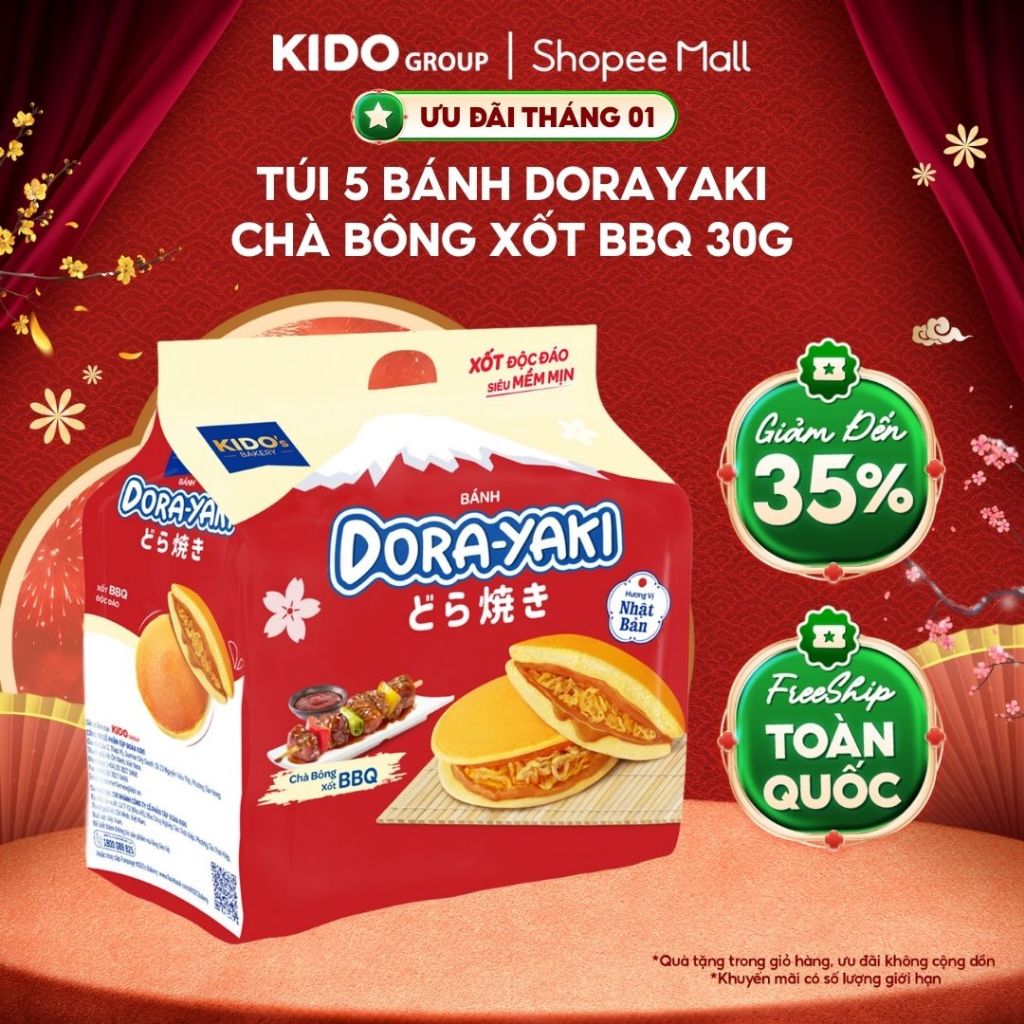 Túi 5 Bánh Dorayaki Chà Bông Xốt BBQ 30g - Cấu trúc bánh siêu mềm mịn, chuẩn Bakery| Kido's Bakery
