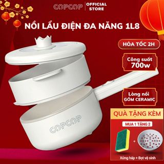 Nồi lẩu điện đa năng kèm khay hấp mini COPCOP dung tích 1.6L, chống dính, dễ dàng vệ sinh