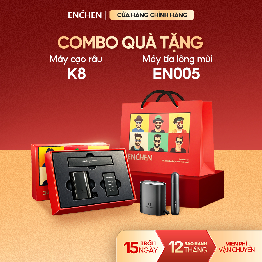 Set quà tặng máy cạo râu Enchen K8 & máy tỉa lông mũi EN005, hộp quà kèm túi xách