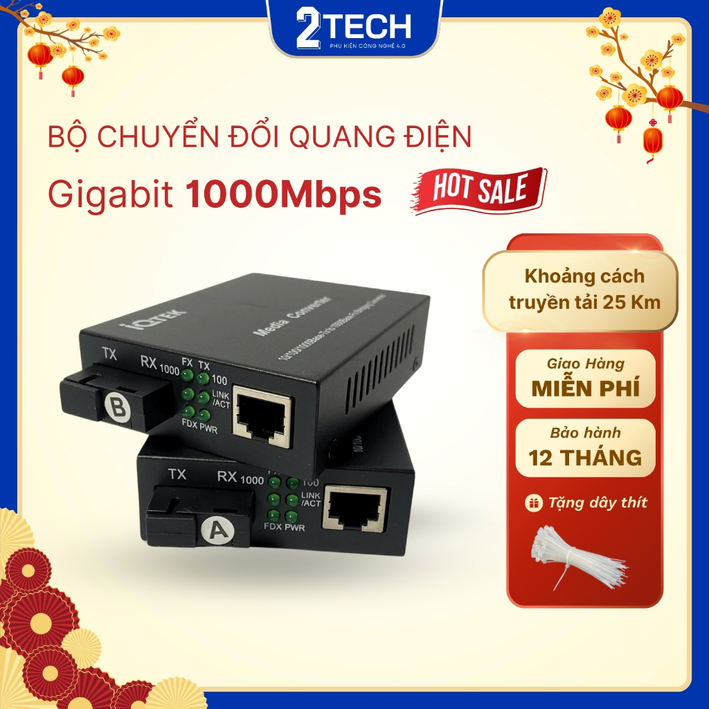 Bộ chuyển đổi quang điện, Converter quang IQtek 1000Mbps 1G1E-AB cao cấp, nguồn xịn, BH 12 Tháng
