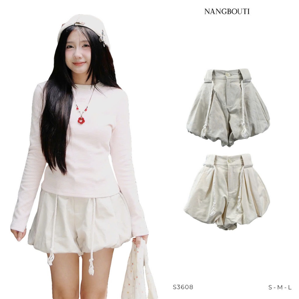 S3608 - Short kaki lưng phối dây thừng