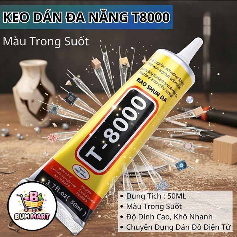 Keo Trong Suốt Dán Điện Thoại T8000 Dung Tích 50ML, Keo Dán Chuyên Dụng Sửa Chữa Linh Kiện Điện Thoạ