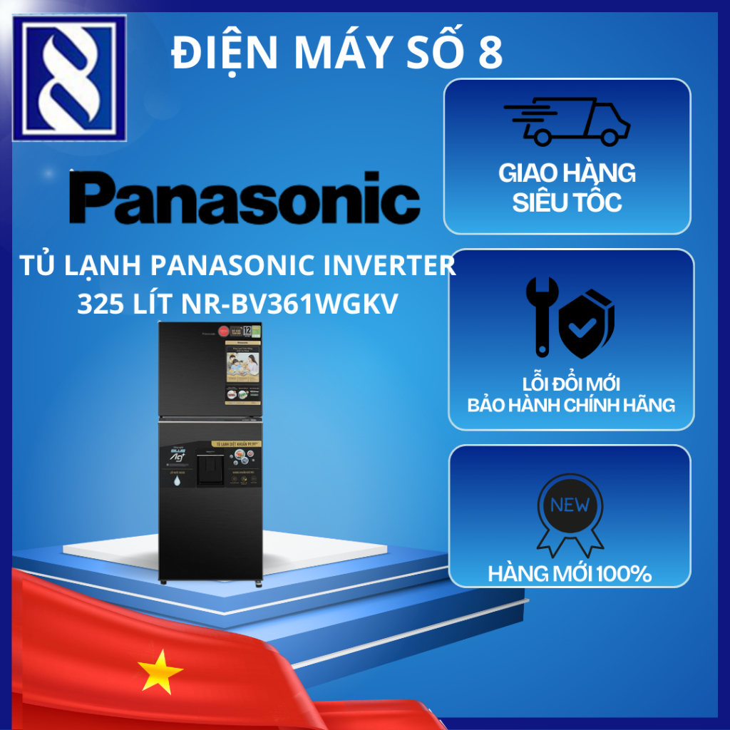 Điện Máy Số 8 | NR-BV361WGKV | Tủ lạnh Panasonic Inverter 325 lít NR-BV361WGKV - Chính Hãng