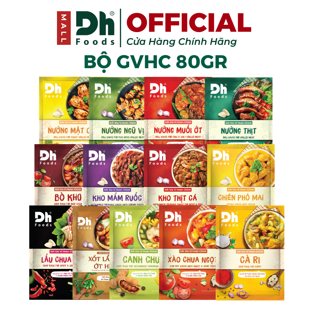 Bộ Gia Vị Hoàn Chỉnh Dh Foods - Sốt Gia Vị Nấu Ăn, Sốt Ướp Thịt Nướng, Gia Vị Nấu Lẩu, Canh Chua, Kho Thịt Tiện Lợi 80g