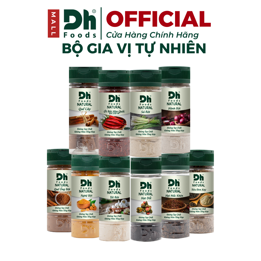 Bộ Gia Vị Tự Nhiên Nguyên Chất DH FOODS Gừng Bột, Hành Bột, Sả Bột, Tỏi Bột, Nghệ Bột, Ớt Bột Hàn Quốc, Tiêu Đen Xay