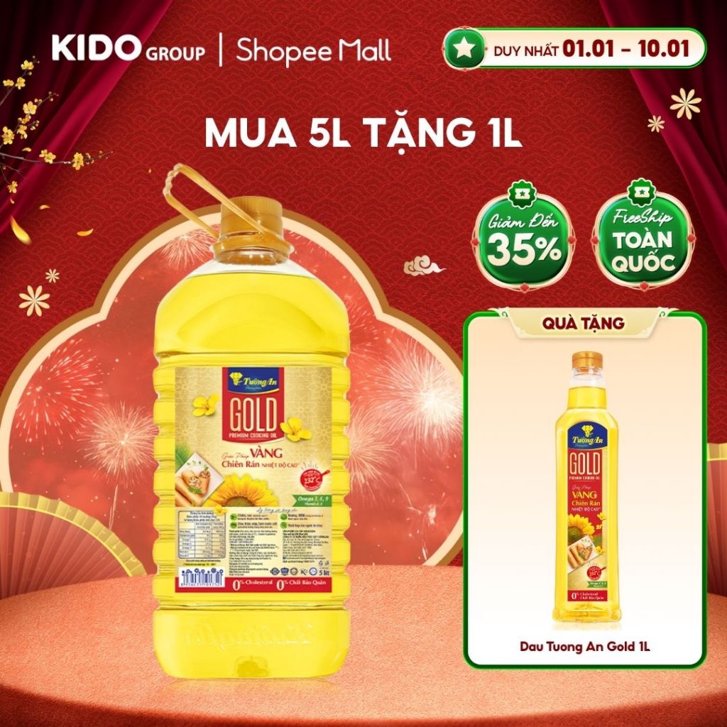[MUA 5L TẶNG 1L] Dầu Ăn Thượng Hạng Tường An Gold 5L