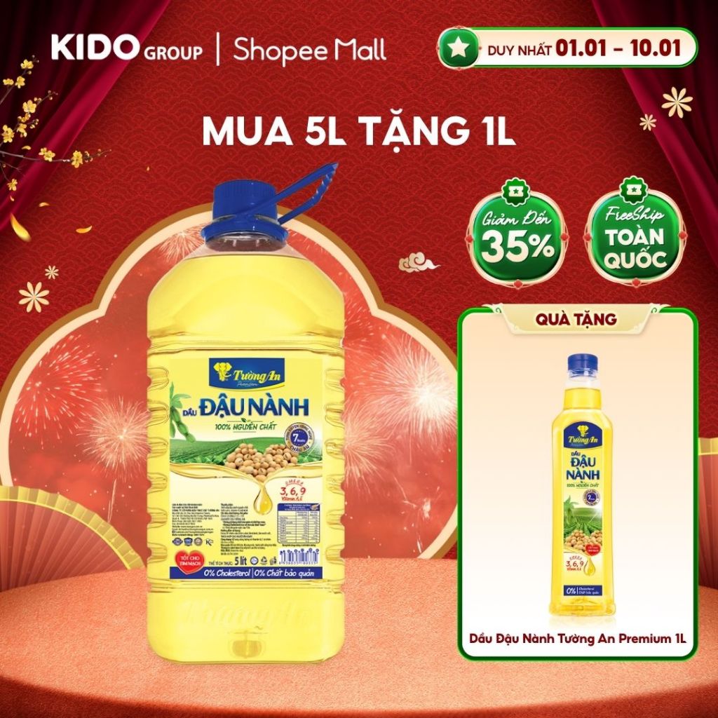 [LIVE] [MUA 5L TẶNG 1L] Dầu Đậu Nành Tường An Premium 5L