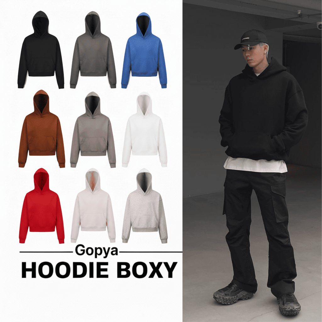 Hoodie boxy trơn GOPYA Local Brand - Form croptop nam nữ basic- Chất liệu nỉ bông ngoại - Chống nắng